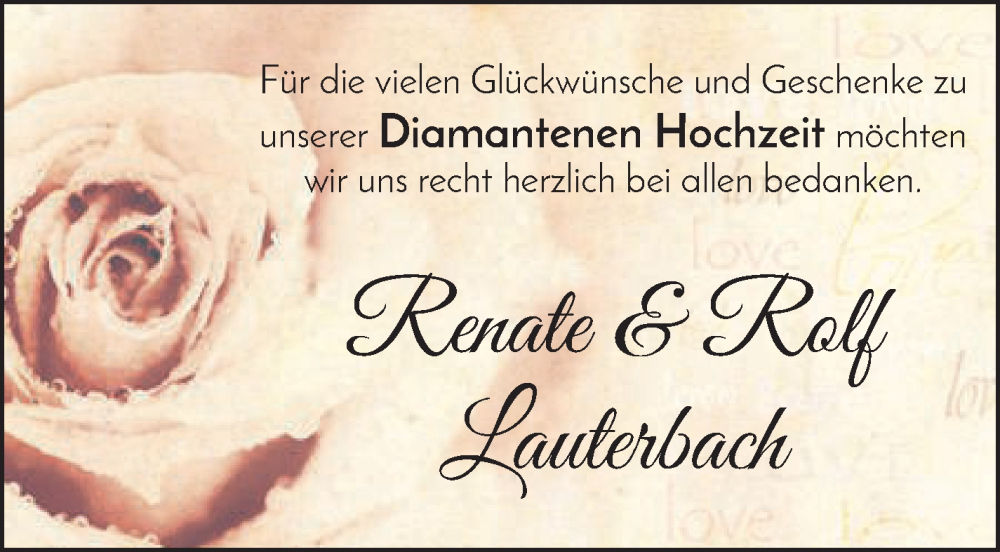 Hochzeitsanzeige von Renate Lauterbach von Wuemme Zeitung