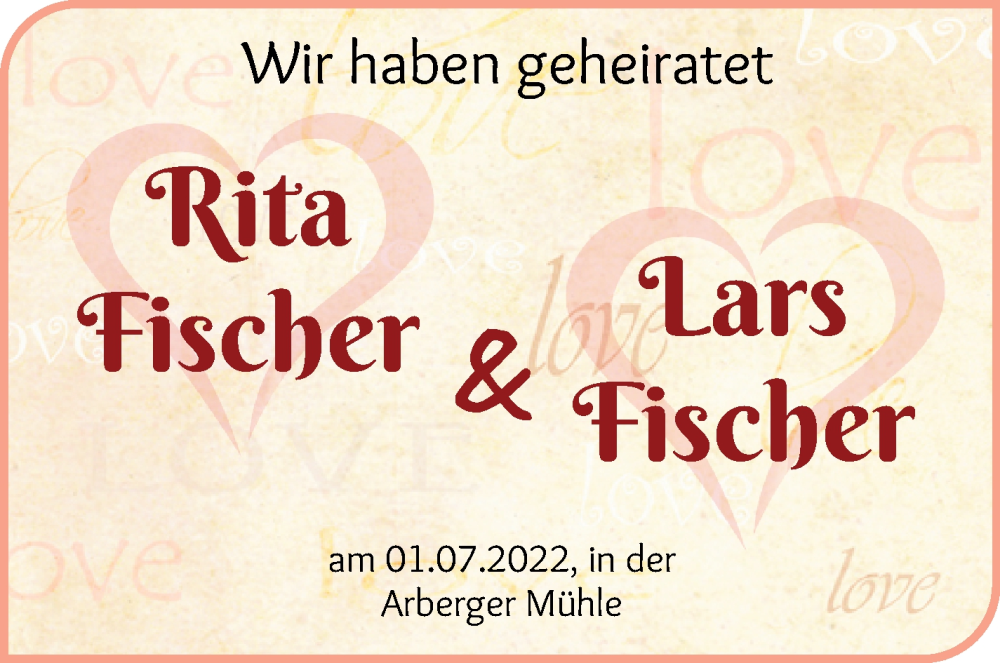 Hochzeitsanzeige von Rita Fischer von WESER-KURIER