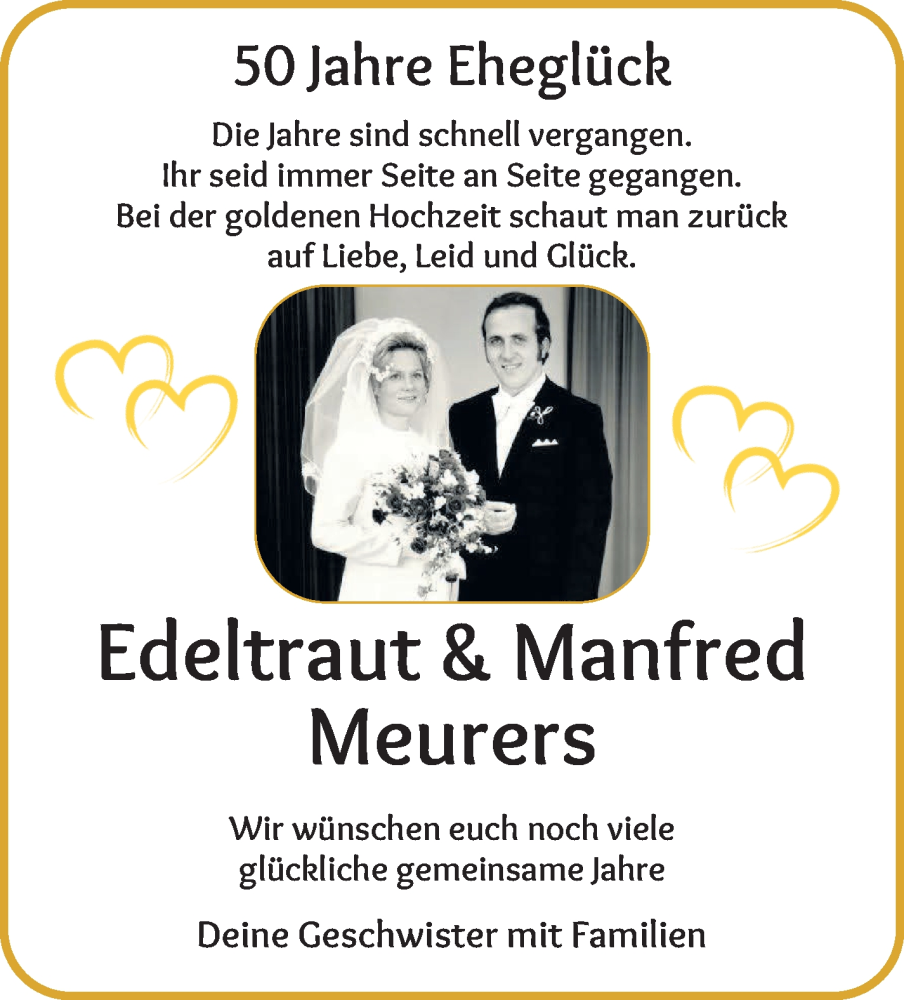 Hochzeitsanzeige von Edeltraut Meurers von Die Norddeutsche