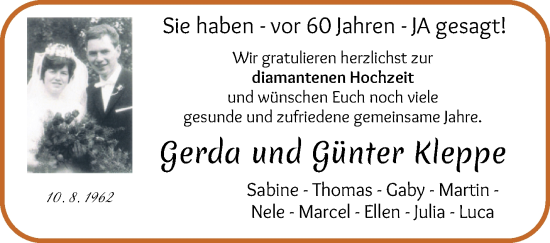 Hochzeitsanzeige von Gerda Kleppe von Die Norddeutsche