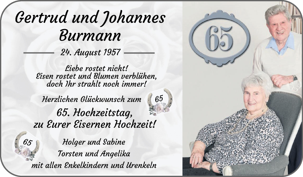 Hochzeitsanzeige von Gertrud Burmann von WESER-KURIER