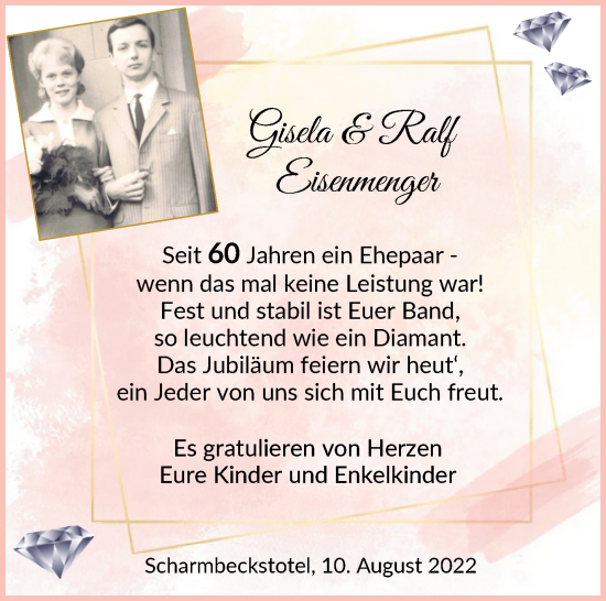 Hochzeitsanzeige von Gisela Eisenmenger von Osterholzer Kreisblatt