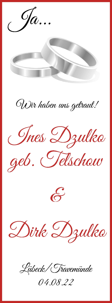 Hochzeitsanzeige von Ines Dzulko von Die Norddeutsche