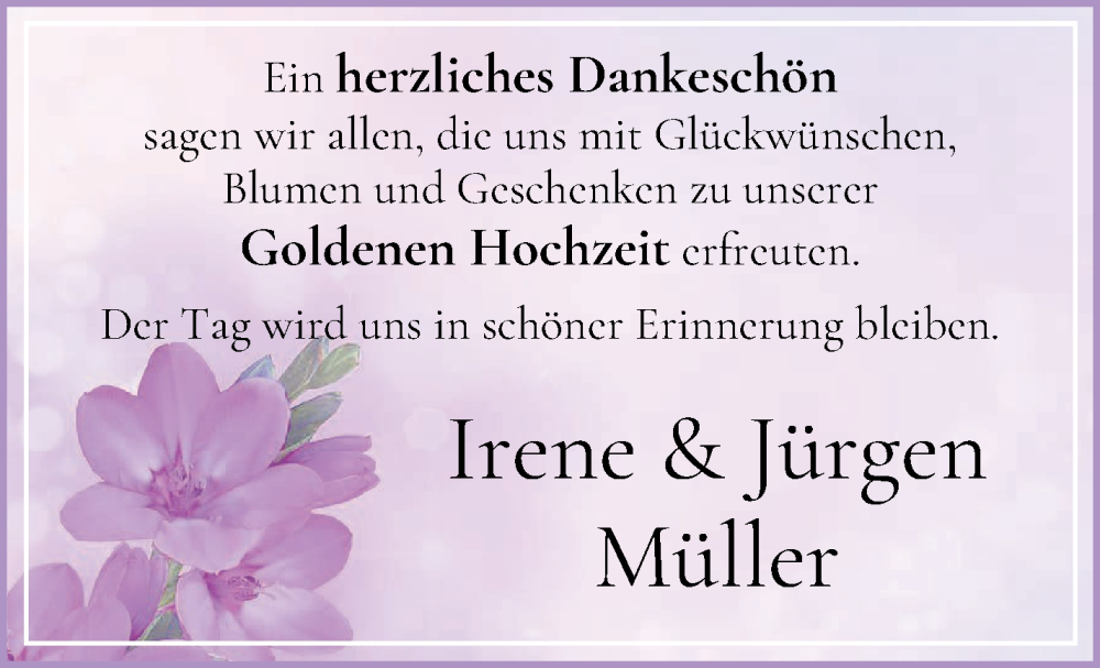 Hochzeitsanzeige von Irene Müller von Osterholzer Kreisblatt