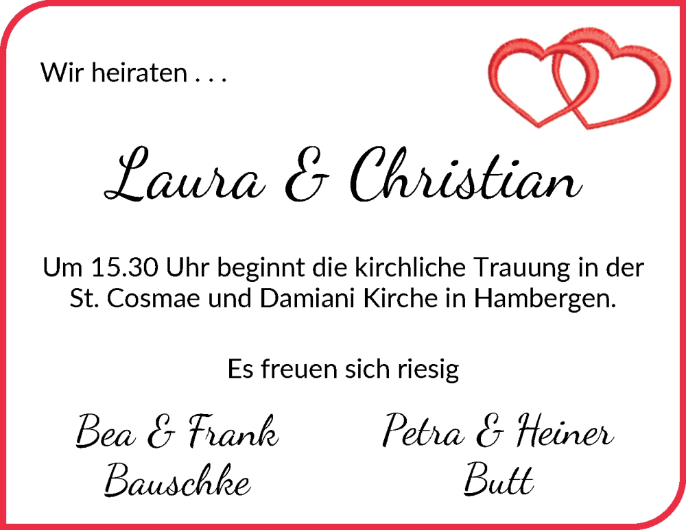 Hochzeitsanzeige von Laura  von Osterholzer Kreisblatt