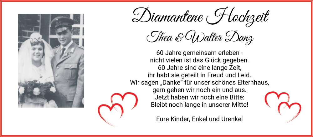 Hochzeitsanzeige von Thea Danz von WESER-KURIER