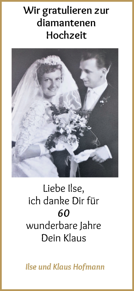 Hochzeitsanzeige von Ilse Hofmann von WESER-KURIER