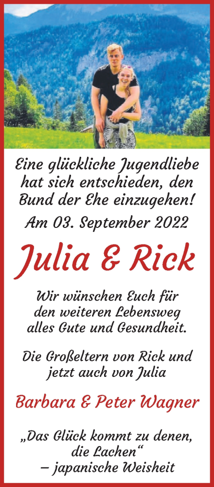 Hochzeitsanzeige von Julia  von Regionale Rundschau/Syker Kurier