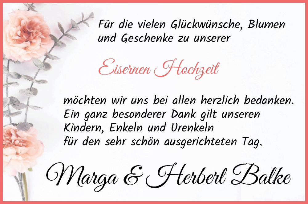 Hochzeitsanzeige von Marga Balke von Osterholzer Kreisblatt