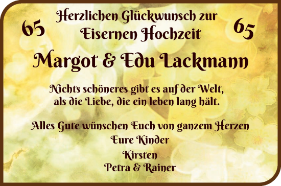 Hochzeitsanzeige von Margot Lackmann von Weser Kurier Gesamtausgabe
