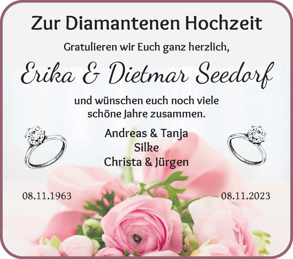 Hochzeitsanzeige von Erika Seedorf von WESER-KURIER