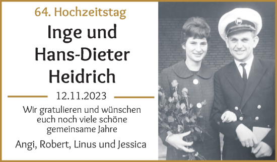 Hochzeitsanzeige von Inge Heidrich von WESER-KURIER