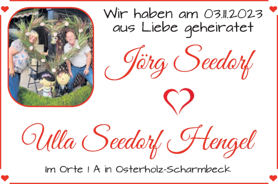 Hochzeitsanzeige von Jörg Seedorf von Osterholzer Kreisblatt