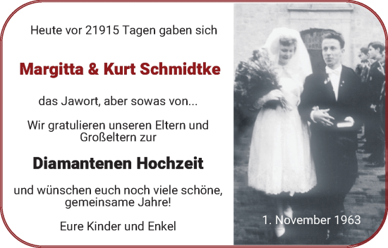 Hochzeitsanzeige von Margitta Schmidtke von Die Norddeutsche