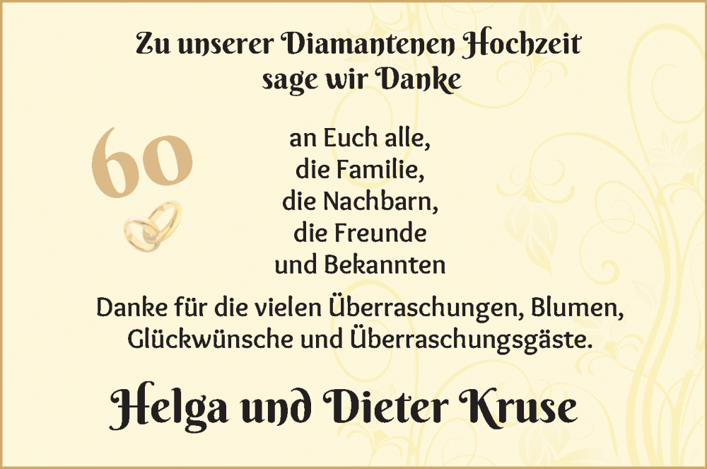 Hochzeitsanzeige von Helga Kruse von Osterholzer Kreisblatt