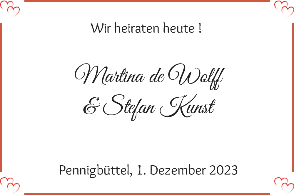 Hochzeitsanzeige von Stefan Kunst von Osterholzer Kreisblatt