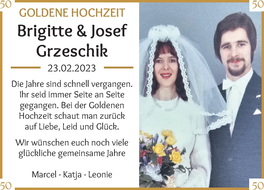 Hochzeitsanzeige von Brigitte Grzeschik von Die Norddeutsche