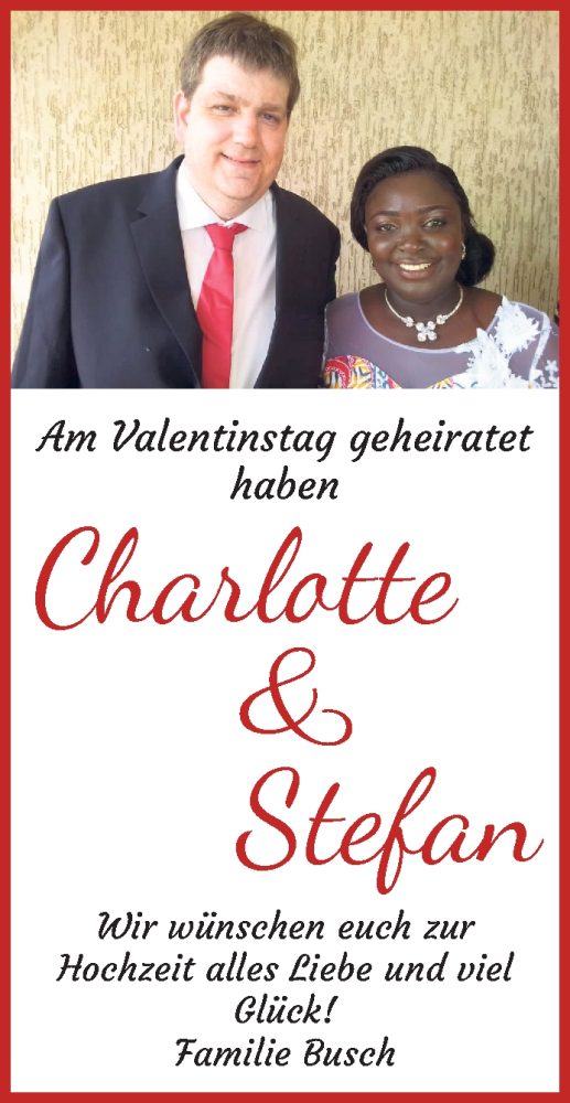 Hochzeitsanzeige von Charlotte Busch von Osterholzer Kreisblatt