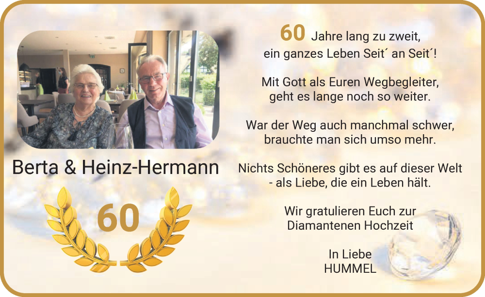 Hochzeitsanzeige von Berta  von Wuemme Zeitung