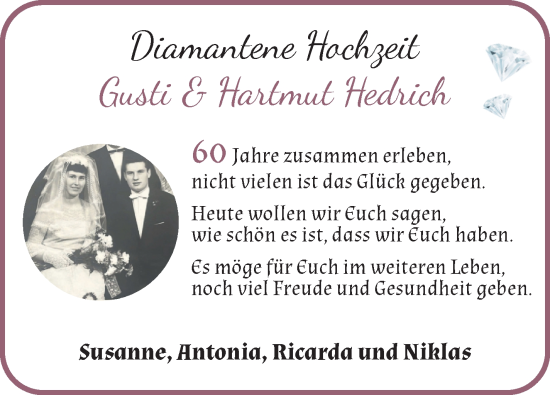 Hochzeitsanzeige von Gusti Hedrich von Osterholzer Kreisblatt
