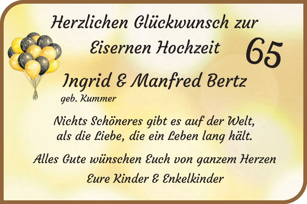 Hochzeitsanzeige von Ingrid Bertz von WESER-KURIER