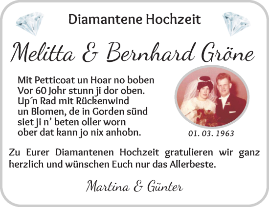 Hochzeitsanzeige von Melitta Gröne von Osterholzer Kreisblatt