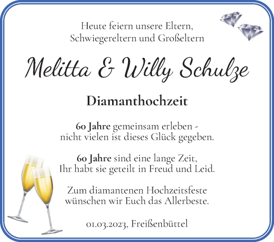 Hochzeitsanzeige von Melitta Schulze von Osterholzer Kreisblatt