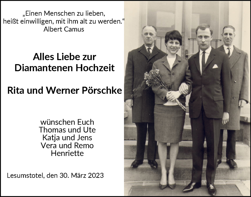 Hochzeitsanzeige von Rita Pörschke von WESER-KURIER
