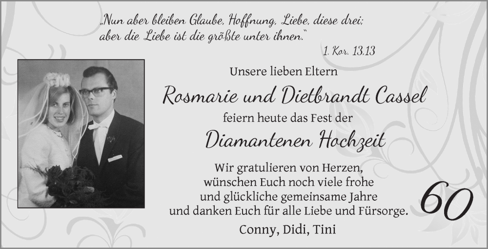 Hochzeitsanzeige von Rosemarie Cassel von Osterholzer Kreisblatt