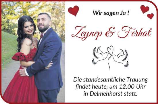 Hochzeitsanzeige von Zeynep Inac von WESER-KURIER