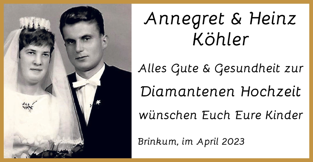 Hochzeitsanzeige von Annegret Köhler 