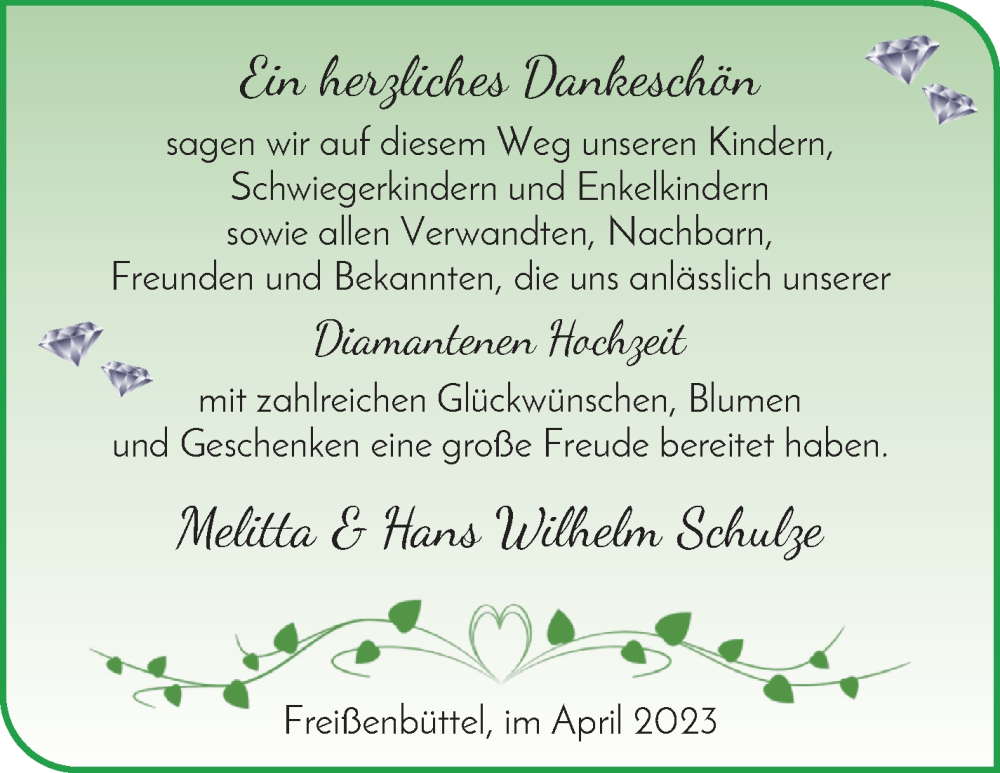 Hochzeitsanzeige von Melitta Schulze von Osterholzer Kreisblatt