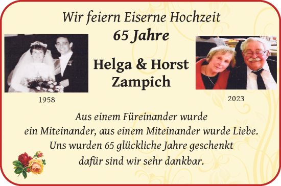 Hochzeitsanzeige von Helga Zampich von WESER-KURIER