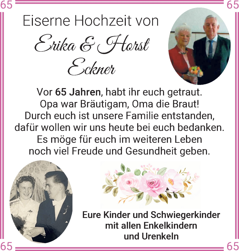 Hochzeitsanzeige von Erika Eckner von WESER-KURIER