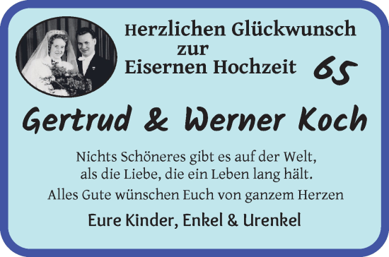 Hochzeitsanzeige von Gertrud Koch von WESER-KURIER