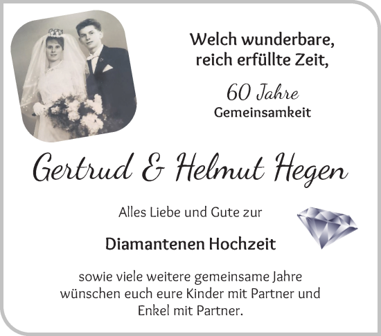 Hochzeitsanzeige von Helmut Hegen von Osterholzer Kreisblatt