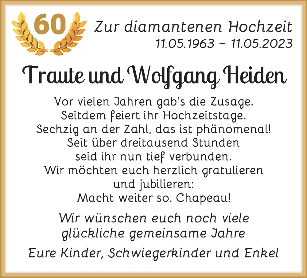 Anzeige für Traute Heiden vom 11.05.2023 aus Die Norddeutsche