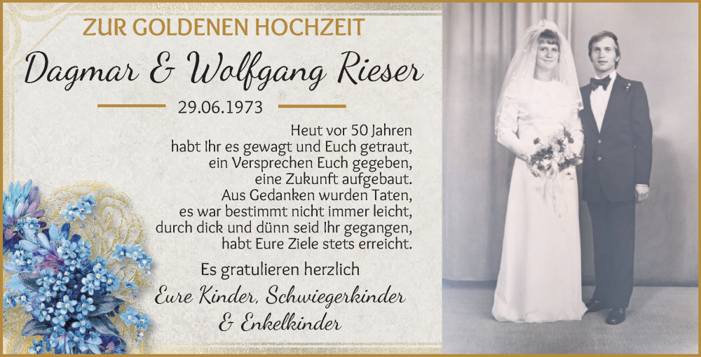 Hochzeitsanzeige von Dagmar Rieser von Osterholzer Kreisblatt
