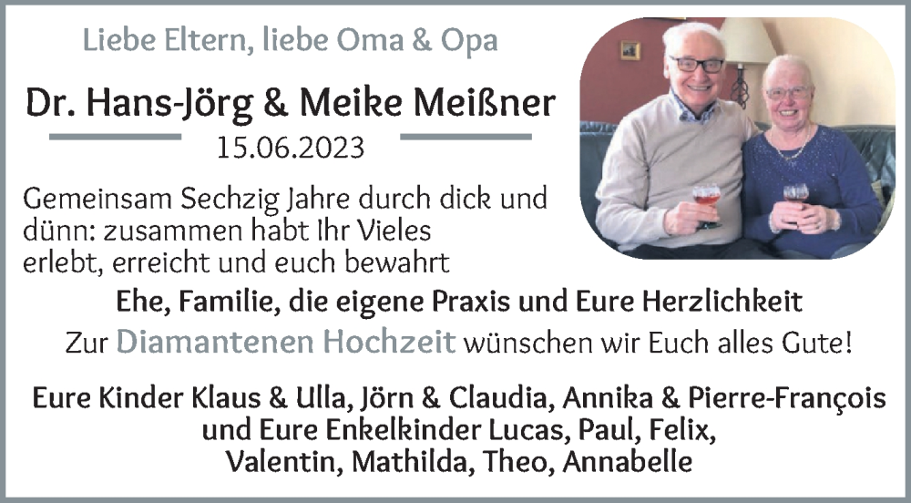 Hochzeitsanzeige von Hans-Jörg Meißner von WESER-KURIER