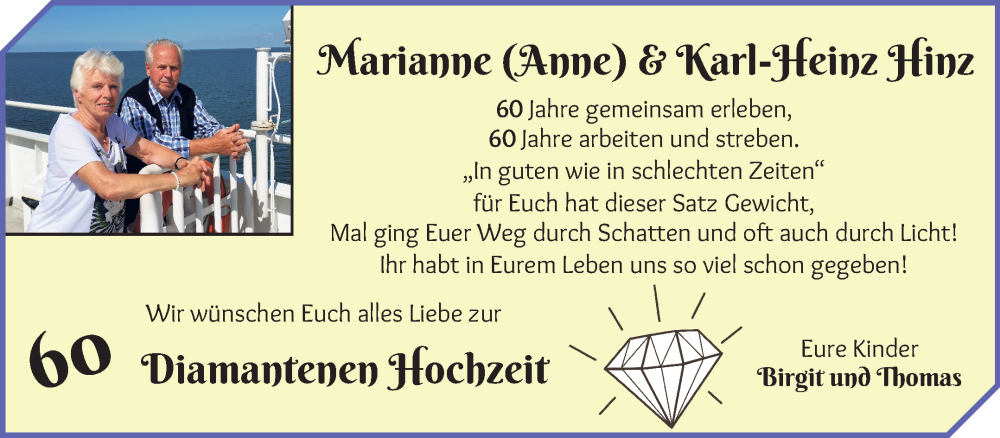 Hochzeitsanzeige von Marianne Hinz von Wuemme Zeitung