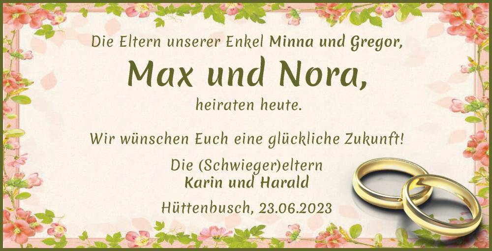 Hochzeitsanzeige von Max  von Wuemme Zeitung