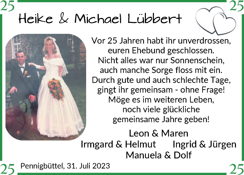 Hochzeitsanzeige von Heike Lübbert von Osterholzer Kreisblatt