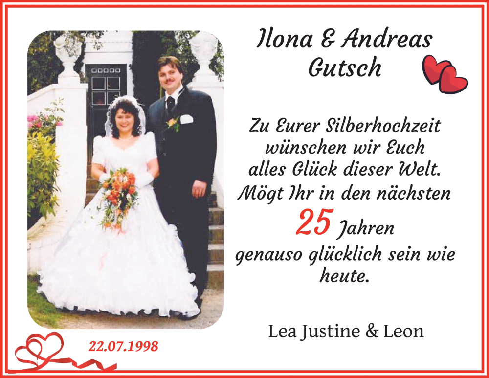 Hochzeitsanzeige von Ilona Gutsch von Wuemme Zeitung