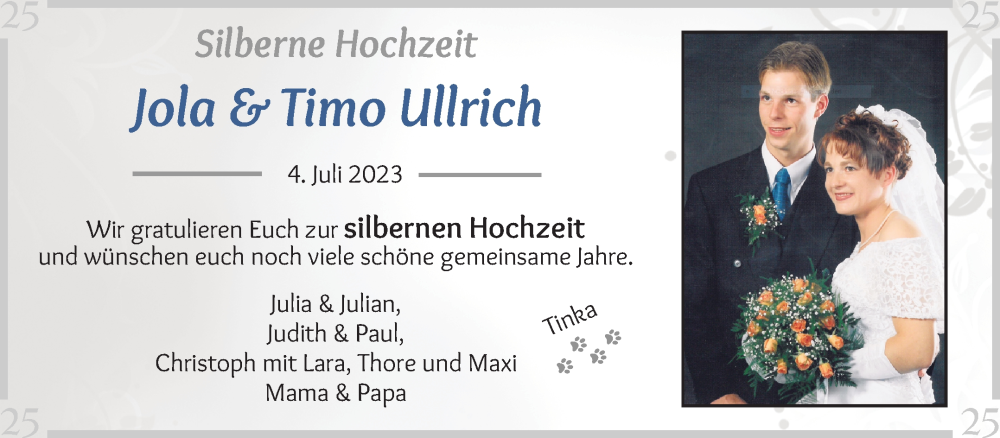 Hochzeitsanzeige von Jola Ullrich von Wuemme Zeitung