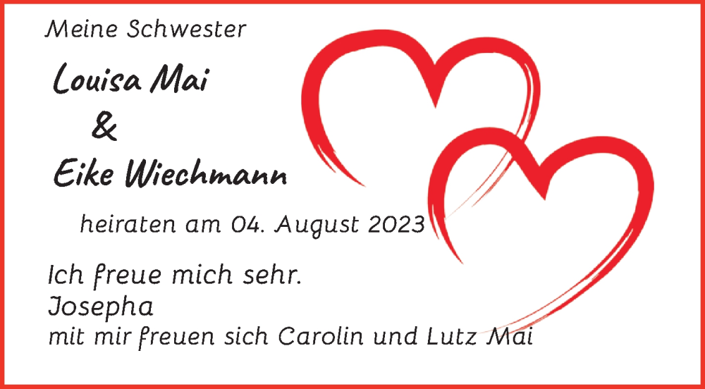 Hochzeitsanzeige von Louisa Mai von WESER-KURIER