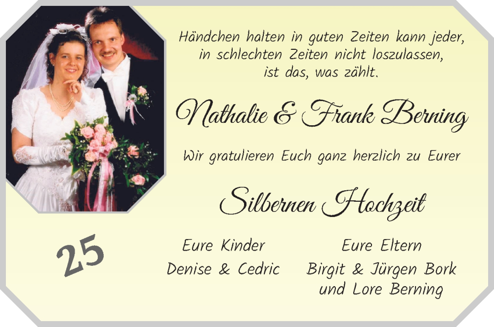 Hochzeitsanzeige von Nathalie Berning von WESER-KURIER