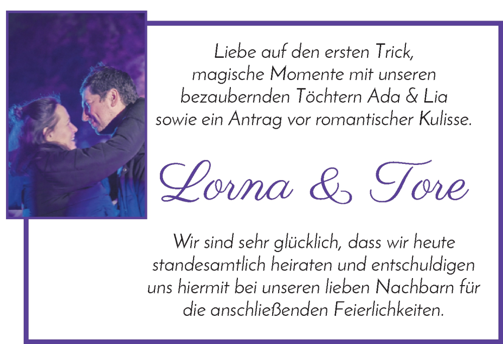 Hochzeitsanzeige von Tore  von WESER-KURIER