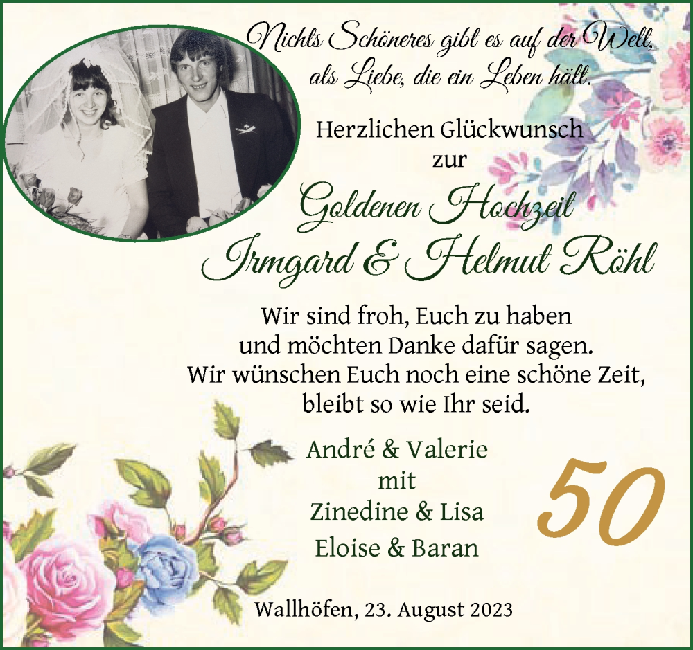 Hochzeitsanzeige von Irmgard Röhl 