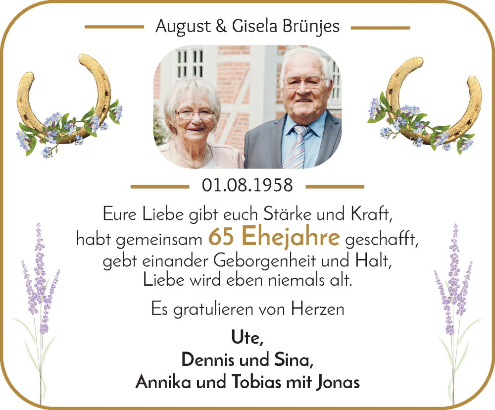 Hochzeitsanzeige von August  Brünjes von Osterholzer Kreisblatt