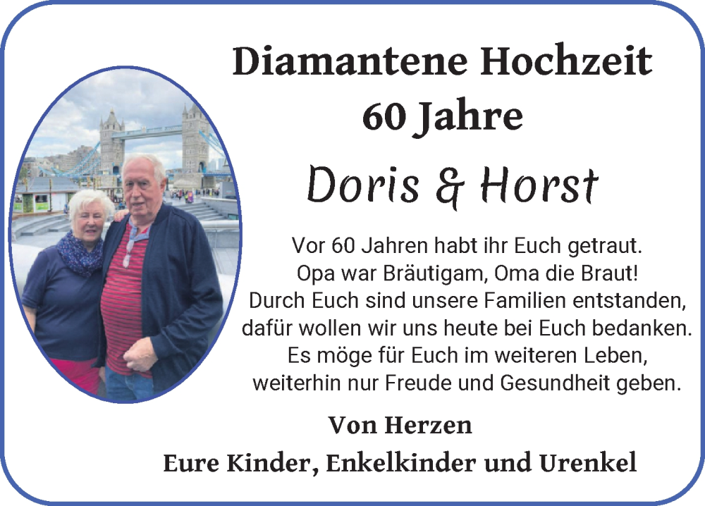 Hochzeitsanzeige von Doris Dargel von Die Norddeutsche